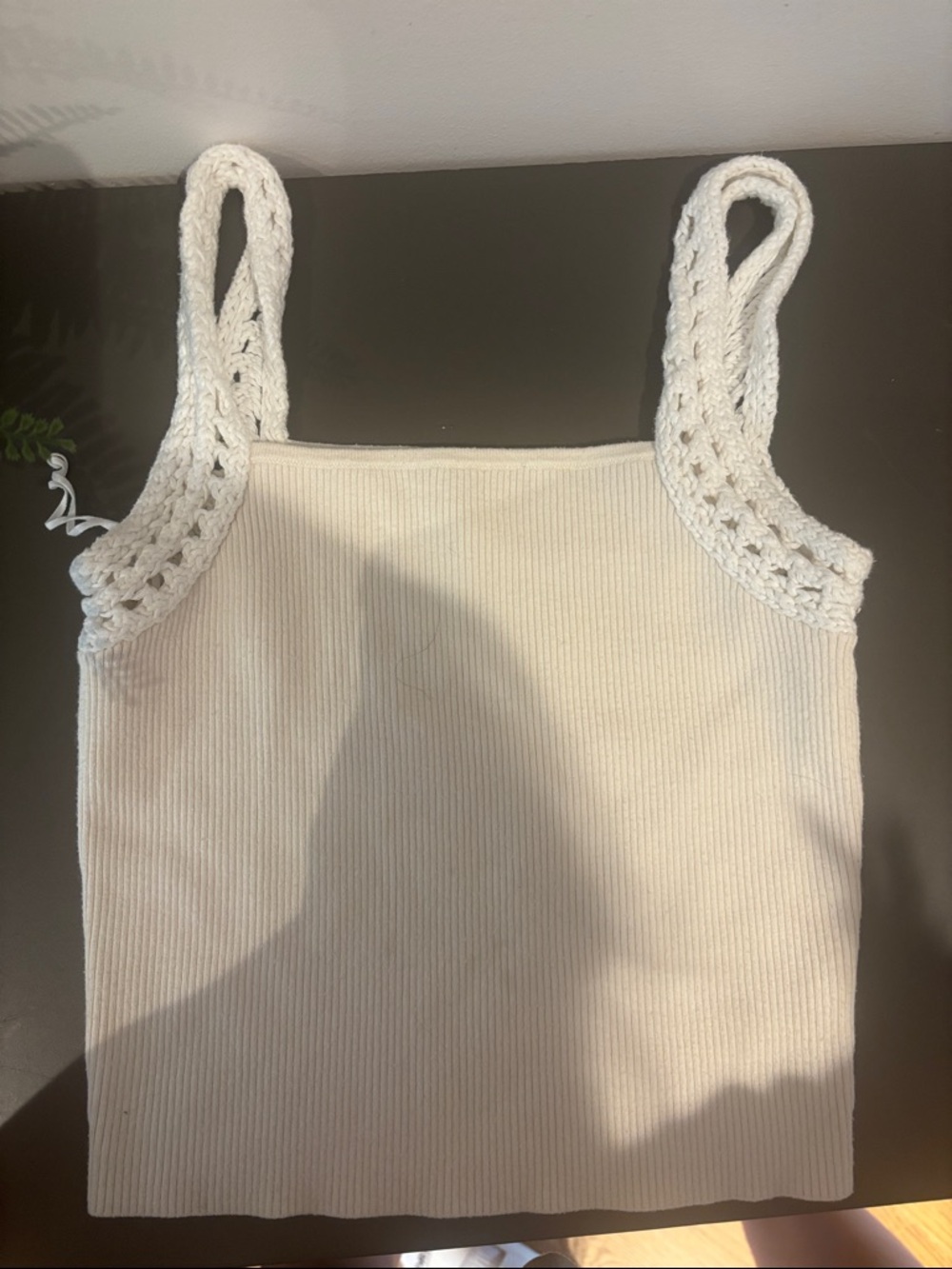 aerie Cream Ribbed Tank with Crochet Straps